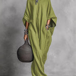 Casual Loose Boatneck Batwing Sleeve Maxi Dress With Pockets
