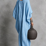 Casual Loose Boatneck Batwing Sleeve Maxi Dress With Pockets