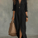 Half Button Down Loose Maxi Shirt Dress