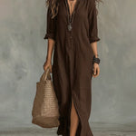 Half Button Down Loose Maxi Shirt Dress