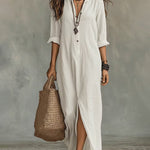 Half Button Down Loose Maxi Shirt Dress
