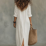 Half Button Down Loose Maxi Shirt Dress