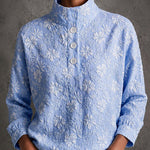 Grace Floral Embroidered Stand Collar Blouse