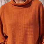 Cozy Oversized Waffle Knit Cowl Neck Top