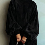 Mock Neck Lantern Sleeve Corduroy Sweatshirt Dress