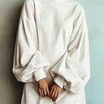 Mock Neck Lantern Sleeve Corduroy Sweatshirt Dress
