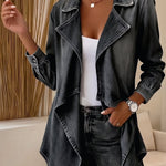 Asymmetric Hem Open Front Denim Jacket