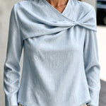 Elegant Twist-Front Raw Edge Blouse