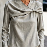Elegant Twist-Front Raw Edge Blouse