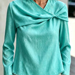 Elegant Twist-Front Raw Edge Blouse