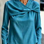 Elegant Twist-Front Raw Edge Blouse