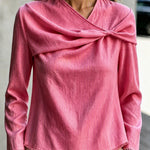 Elegant Twist-Front Raw Edge Blouse