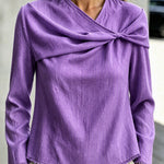 Elegant Twist-Front Raw Edge Blouse
