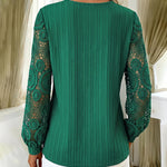 Lace Trim Pleated Notch Neck Blouse