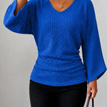 Women's Ruched Waffle Knit V Neck Top