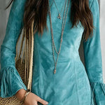 Faux Suede Fringe Mini Dress with Flare Sleeves