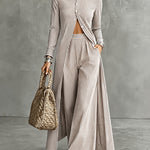 Elevated Casual Stripe Longline Shirt Pants Set