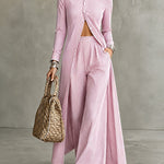 Elevated Casual Stripe Longline Shirt Pants Set
