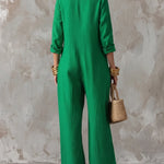 Comfy Loose Fit Straight Cut Long Sleeve Jumpsuit