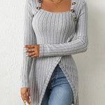 Women's Square Neck Asymmetrical Knit Top