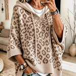 Hooded Leopard Batwing Sleeve Chunky Knit Sweater