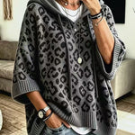 Hooded Leopard Batwing Sleeve Chunky Knit Sweater