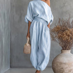 Elegant Leopard Print One-Shoulder Top and Harem Pants Set