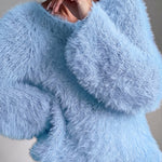 Fuzzy Feather Knit Drop Shoulder Sweater