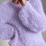 Fuzzy Feather Knit Drop Shoulder Sweater