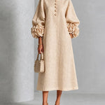 Floral Cuff Button Front Lantern Sleeve Maxi Dress