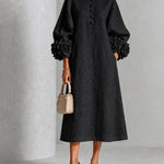 Floral Cuff Button Front Lantern Sleeve Maxi Dress