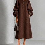 Floral Cuff Button Front Lantern Sleeve Maxi Dress