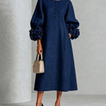 Floral Cuff Button Front Lantern Sleeve Maxi Dress