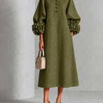 Floral Cuff Button Front Lantern Sleeve Maxi Dress