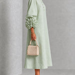 Sage Mist Floral Button-down Midi Dress With Striking Floral Cuffs