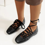 Women's Square Toe Lace-Up Flats