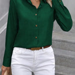 Casual Single-breasted Solid Color Color-blocked Long-sleeved Collared Shirt