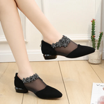 Women’s Crystal Floral Mesh Low Heel Shoes