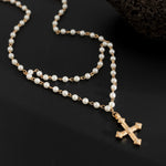 Rosa Cross Pearl Necklace