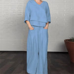 Women's Layered Top & Wide Leg Trouser Set