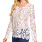 Sexy Sheer Floral Lace Blouse Top - Zeagoo (Us Only)