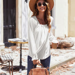 Zeagoo Long Sleeve Shirts Square Neck Pleated Tunic Tops