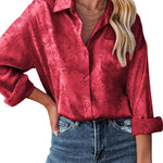 Satin Silk Shirt Floral Button Down Blouse - Zeagoo (Us Only)