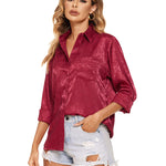 Satin Silk Shirt Floral Button Down Blouse - Zeagoo (Us Only)