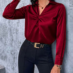 Satin V Neck Twist Front Silk Shirts - Zeagoo (Us Only)