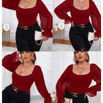 Puff Long Sleeve Bodysuit Leotard Sheer Top - Zeagoo (Us Only)