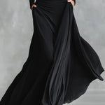 Black modern crepe pleated boat neck long dress