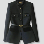 Women’s Blazer with Belted Waist and Button Closure