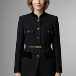 Women’s Blazer with Belted Waist and Button Closure
