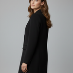 Women’s Longline Blazer with Notched Lapel and Front Buttons